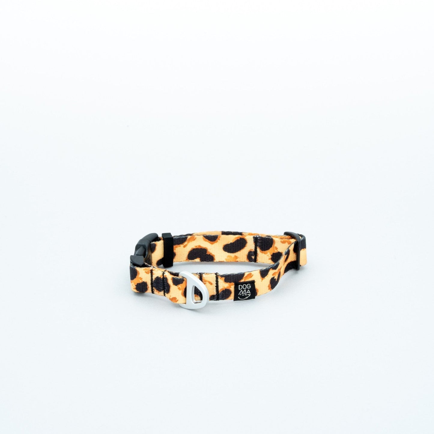 Leopard print dog collar on a white background
